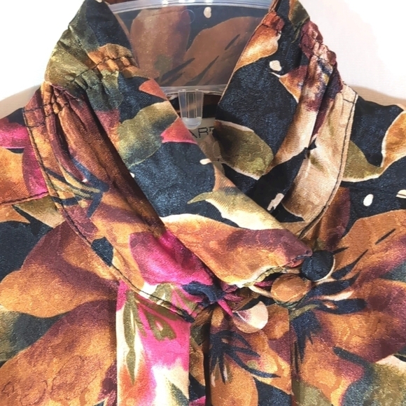 E J Harper Brown Black Rose Green Floral  Dress Suit Blouse Size 6 - Picture 2 of 6